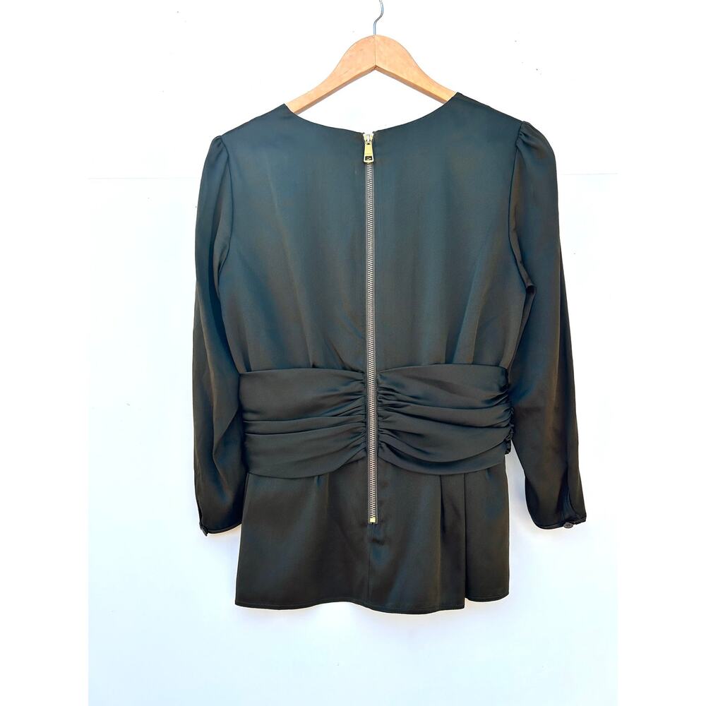Burberry London Silk Blouse Dressy Top Olive Green Designer UL 10 US 8 Fitted - Picture 4 of 8